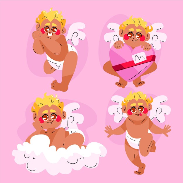 Flat valentines day cupid characters collection