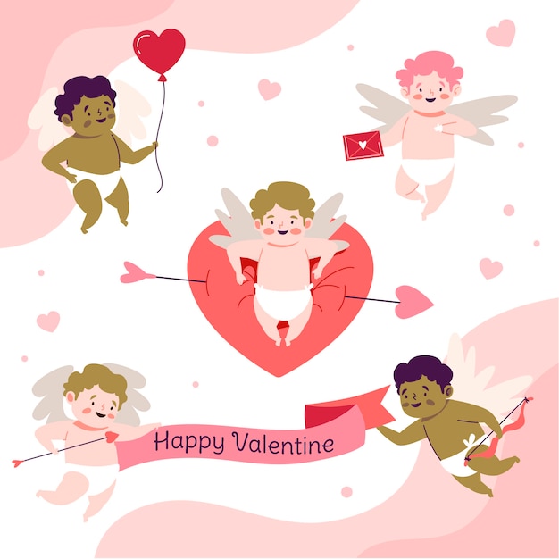 Flat valentines day cupid characters collection