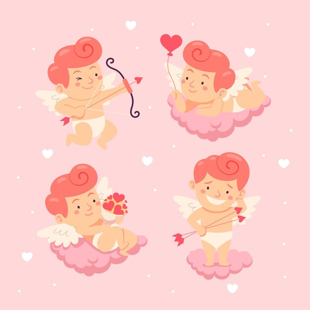 Vettore gratuito collezione di personaggi cupido di san valentino piatto