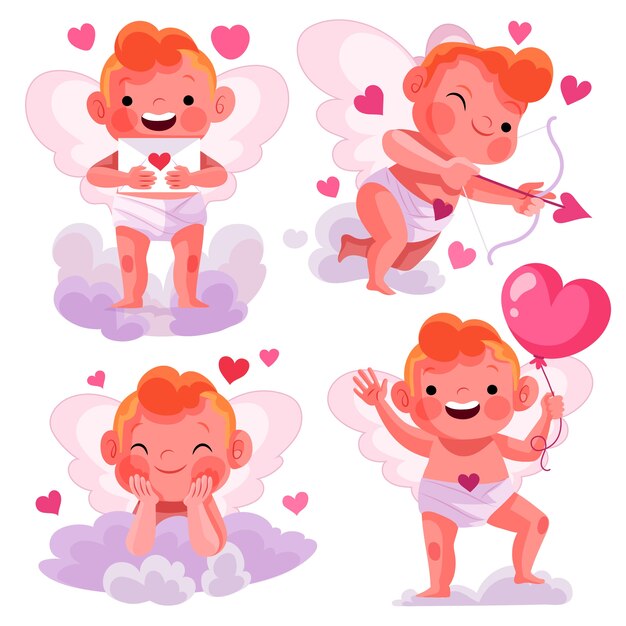Flat valentines day cupid characters collection