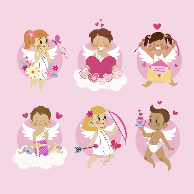 Flat valentines day cupid characters collection