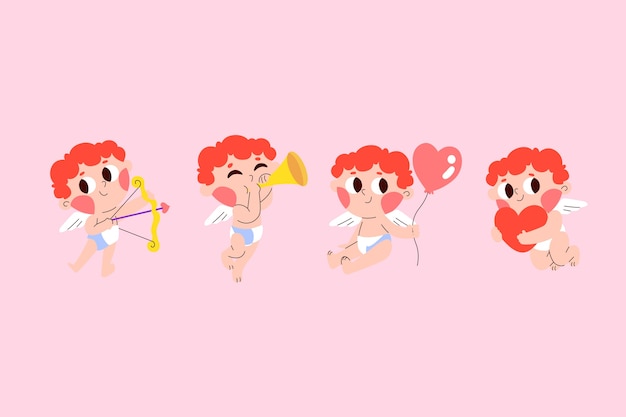 Vettore gratuito collezione di personaggi cupido di san valentino piatto