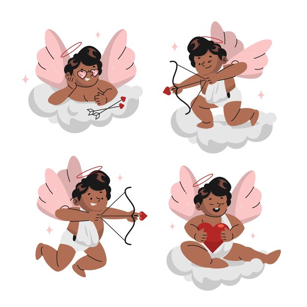 Flat valentines day cupid characters collection