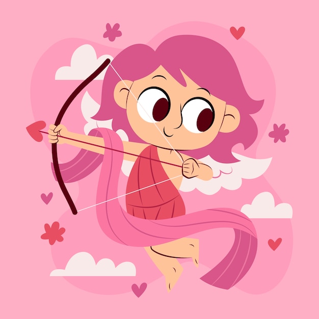 Vettore gratuito illustrazione di cupido piatto di san valentino