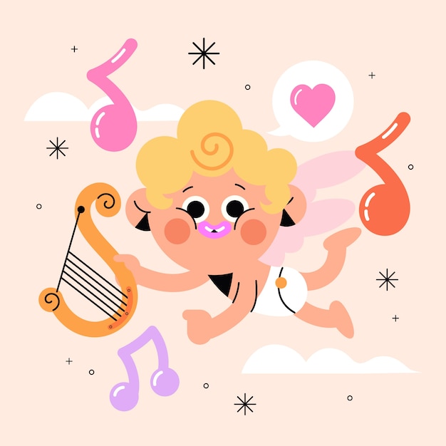 Free vector flat valentines day cupid illustration