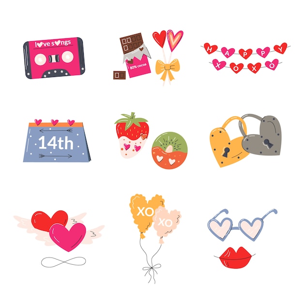 Flat valentines day elements collection