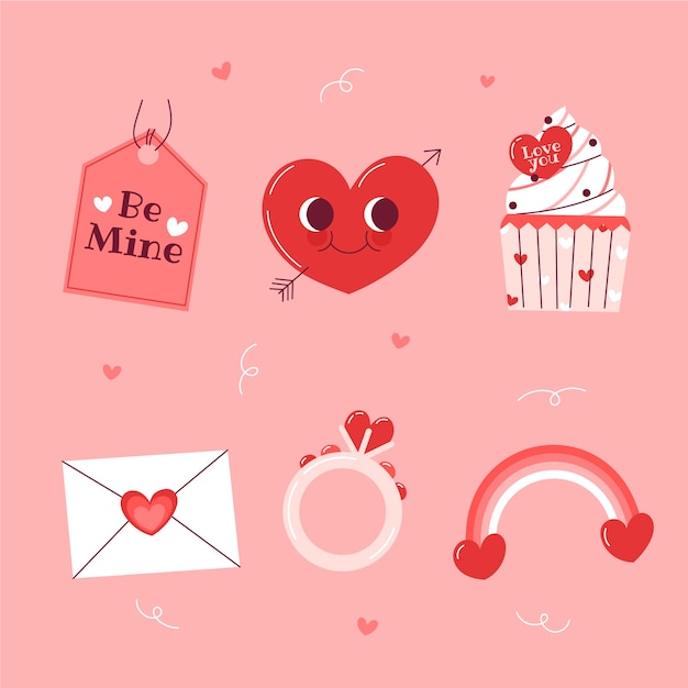 Free vector flat valentines day elements collection