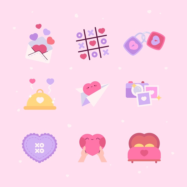 Free vector flat valentines day elements collection