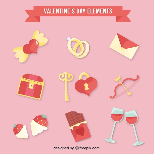 Плоские День Святого Валентина элементы