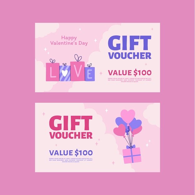 Flat valentines day gift voucher template