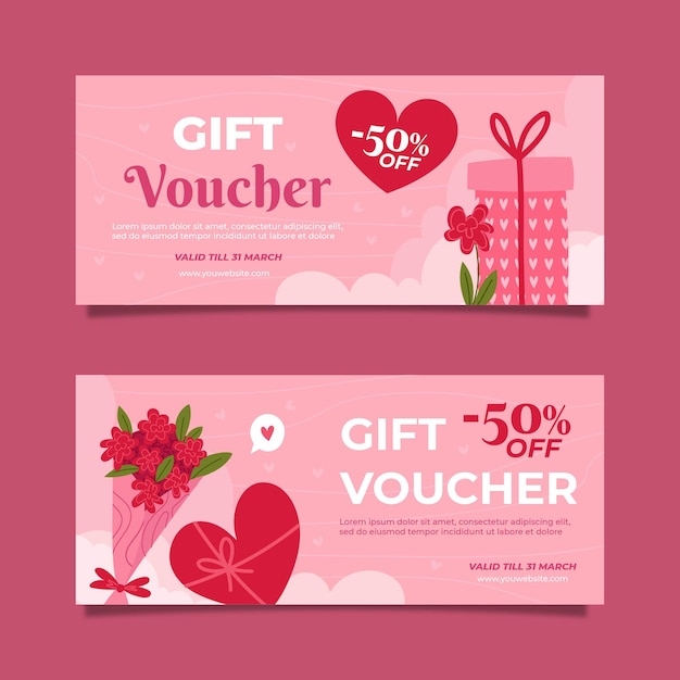 Free Vector Flat Valentines Day T Voucher Template