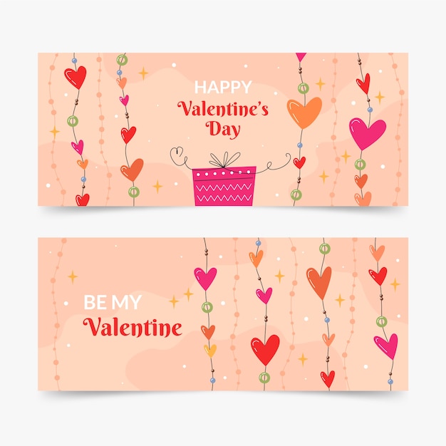 Flat valentines day horizontal banners set