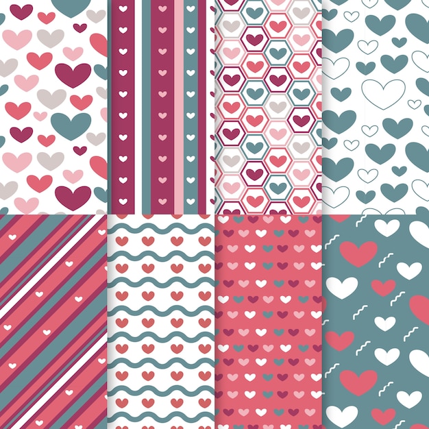 Flat valentines day pattern set