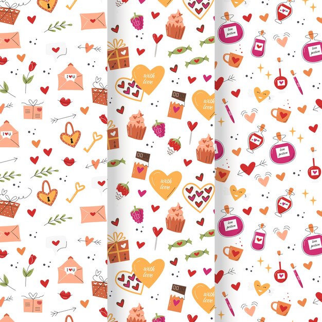 Flat valentines day patterns collection