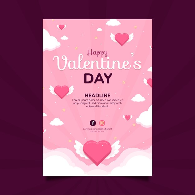 Flat valentines day vertical poster template