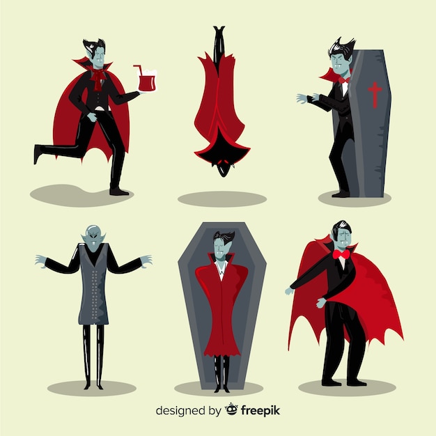 Free vector flat vampire character collection