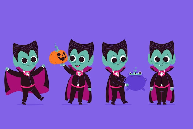 Vettore gratuito collezione di personaggi vampiri piatti