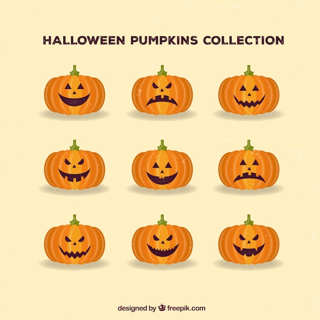 Flat variety of classic halloween pumpkins