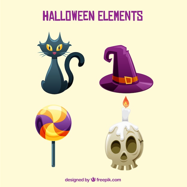 Flat variety of colorful halloween elements