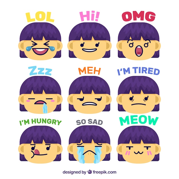 Free vector flat variety of funny girl stickers