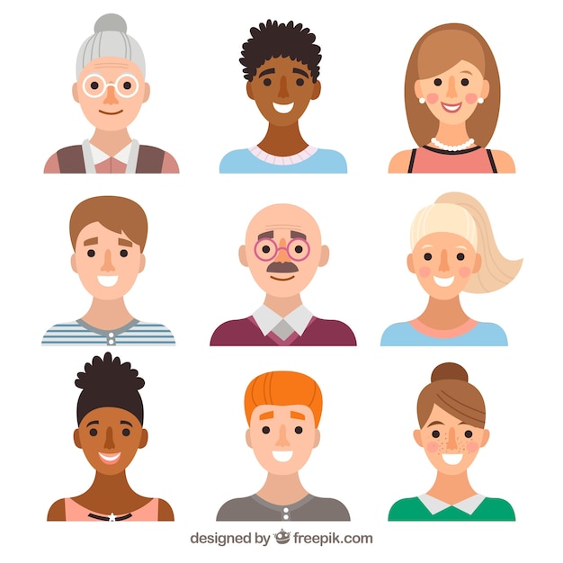 Бесплатное векторное изображение Плоское разнообразие симпатичных аватаров