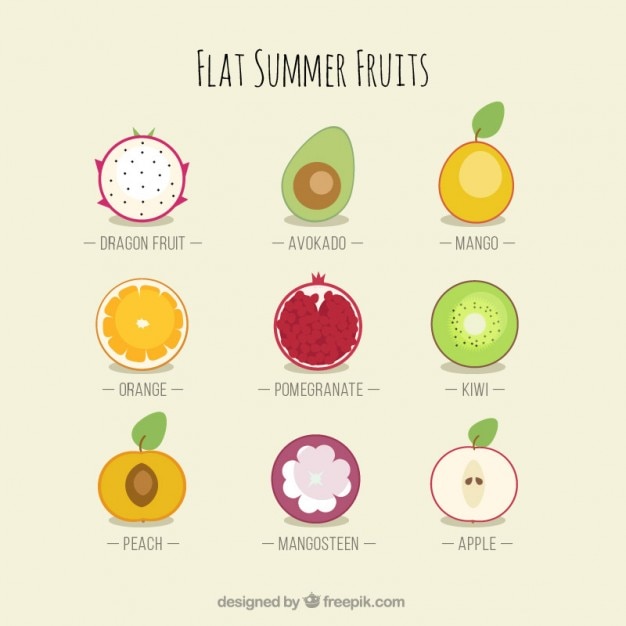 Плоский разнообразие летних фруктов