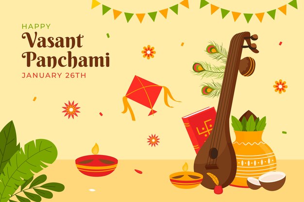 Flat vasant panchami celebration background