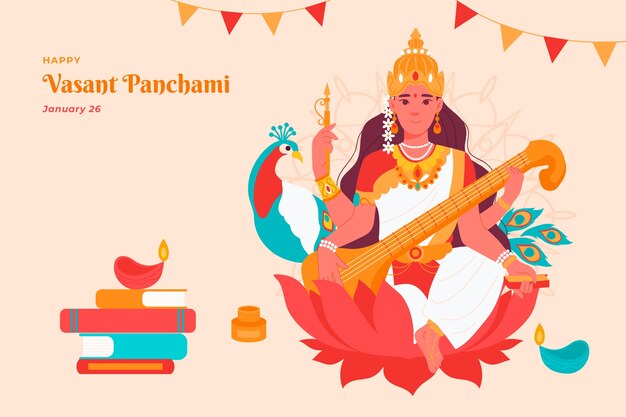 Flat vasant panchami festival background