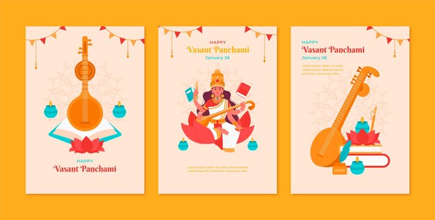Коллекция поздравительных открыток фестиваля flat vasant panchami