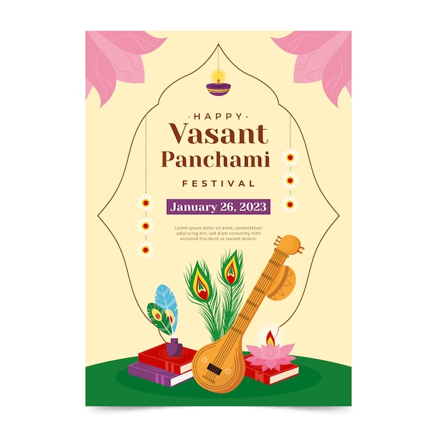 Free vector flat vasant panchami festival vertical poster template