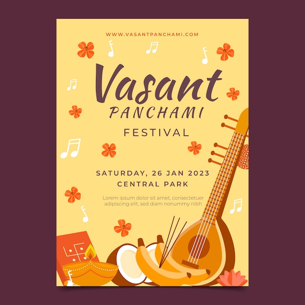 Free vector flat vasant panchami vertical poster template