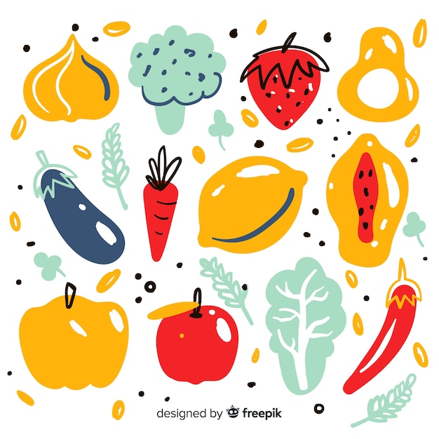 Бесплатное векторное изображение Плоский овощной и фруктовый фон