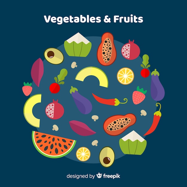 Vettore gratuito sfondo piatto di frutta e verdura