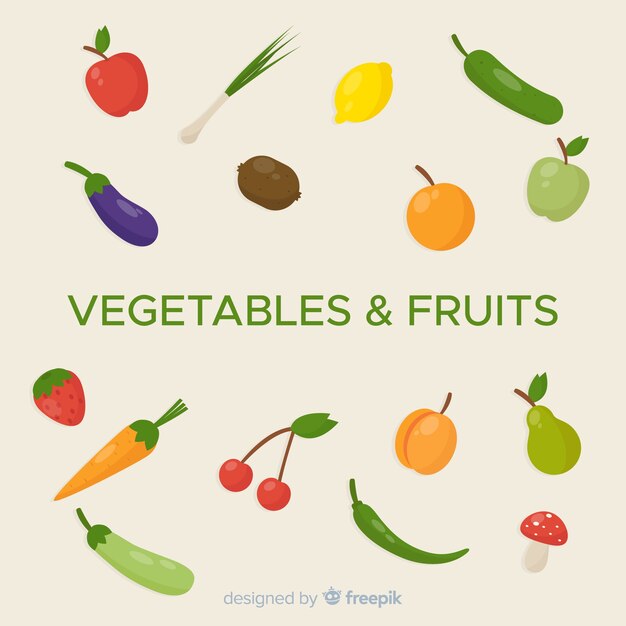 Flat vegetable and fruits background