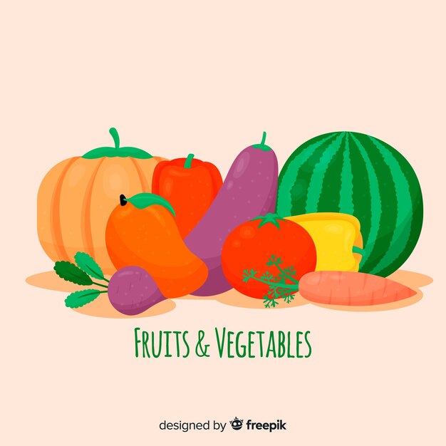 Flat vegetable and fruits background