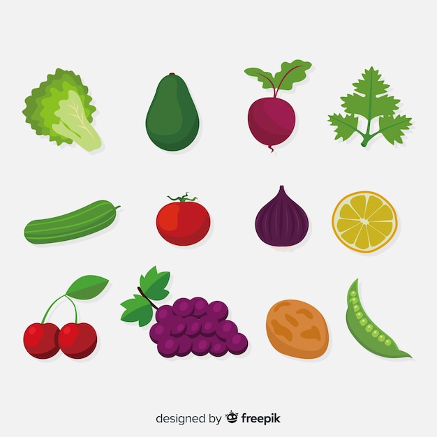 Free vector flat vegetable and fruits background