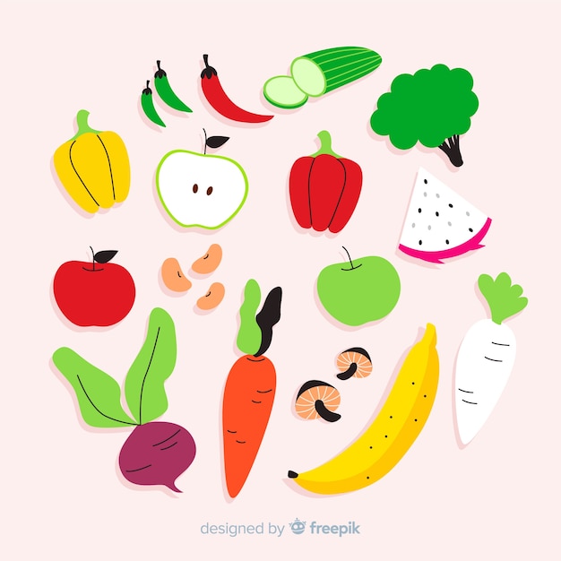 Free vector flat vegetable and fruits background