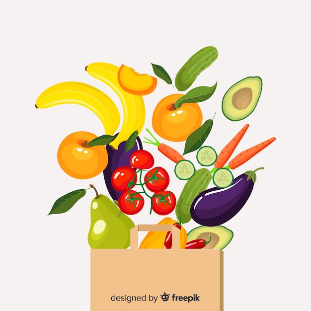 Free vector flat vegetables and fruits background