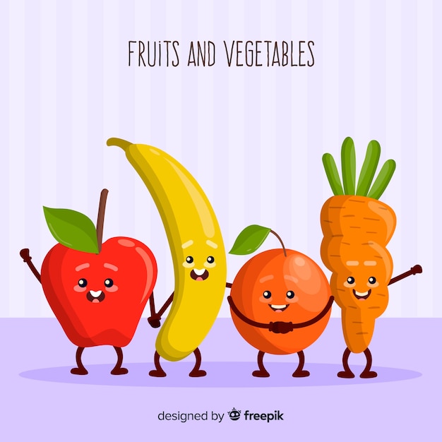 Free vector flat vegetables and fruits background