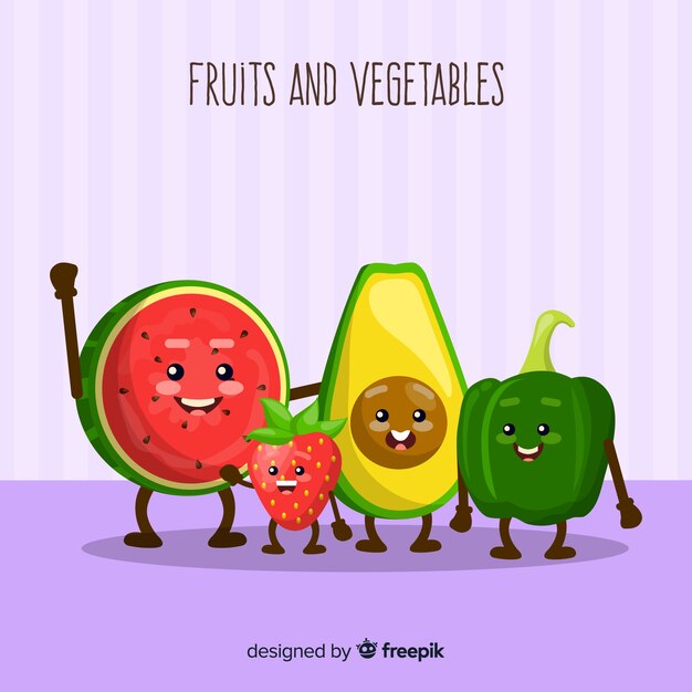 Плоские овощи и фрукты фон