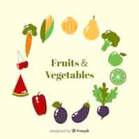 Free vector flat vegetables and fruits