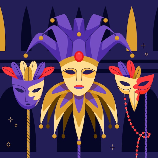 Illustrazione piatta del carnevale di venezia