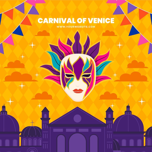 Vettore gratuito illustrazione piatta del carnevale di venezia