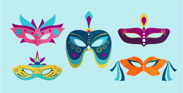 Flat venice carnival masks collection