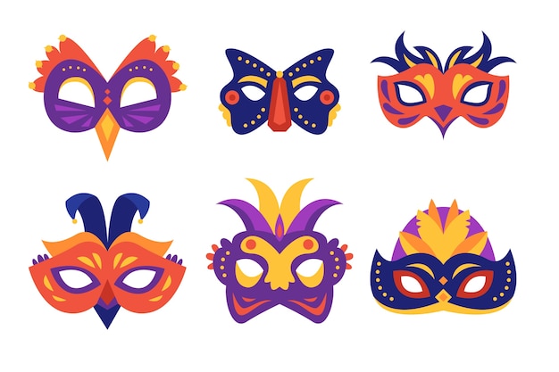 Flat venice carnival masks collection