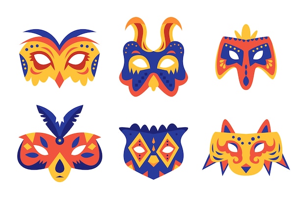 Free vector flat venice carnival masks collection