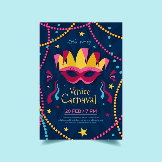 Flat venice carnival vertical poster template