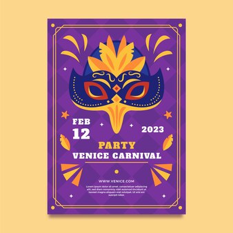 Flat venice carnival vertical poster template