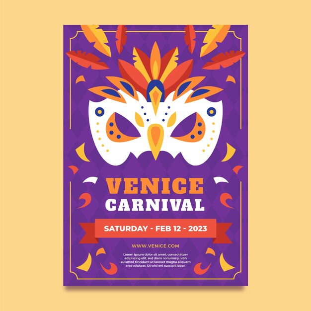 Free vector flat venice carnival vertical poster template