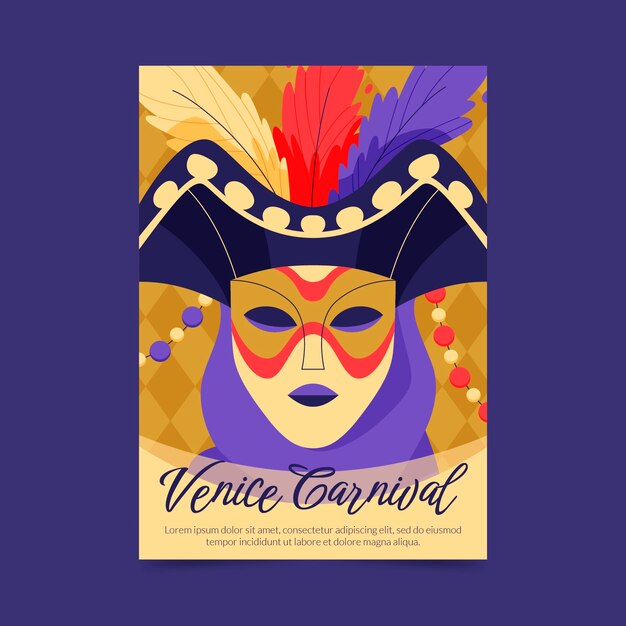 Flat venice carnival vertical poster template